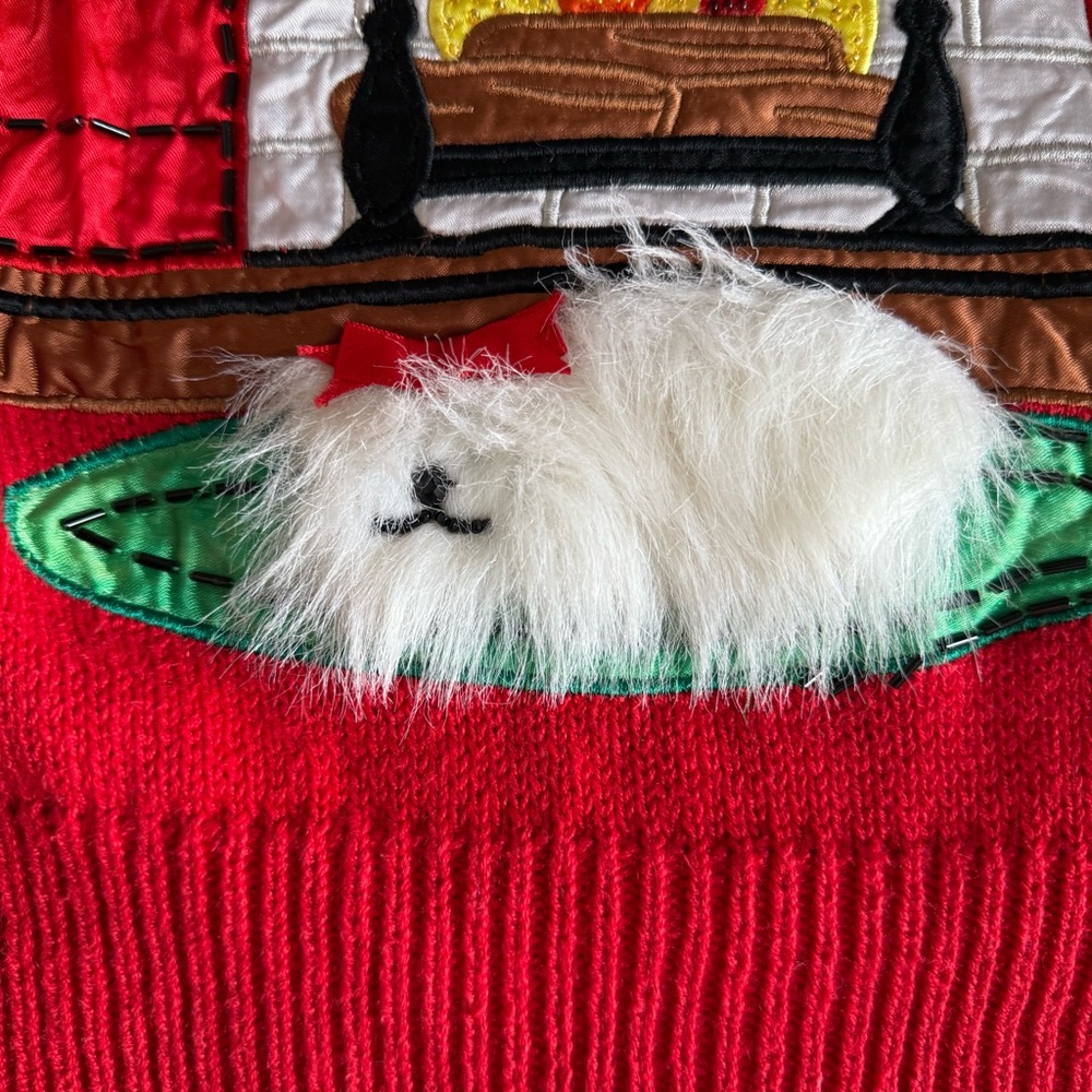 Vintage Work in Progress Ugly Christmas Sweater Cute White Fluffy Dog Size M - Picture 6 of 11